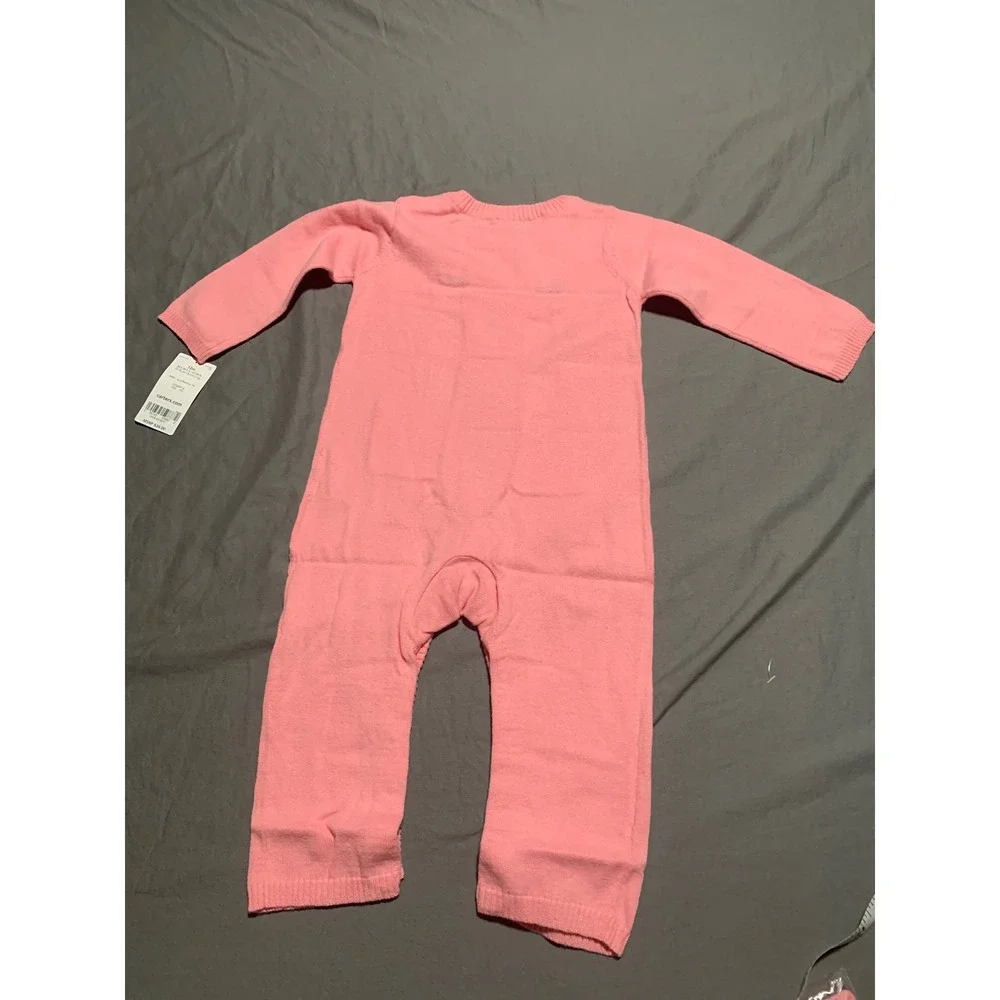 Carters Pink Knit Bear Sweater Jumpsuit‎ Romper One Piece 12M 127G567 NEW